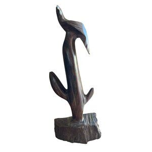 Ironwood Sculpture MidCenturyModern Wooden Hand Carved Saguaro Cactus Eagle Hawk